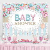 Lofaris Blue And Pink Flowers Flags Themed Baby Shower Backdrop